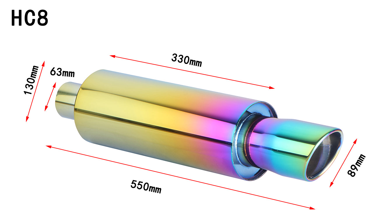 Dimension of Exhaust Tip 63mm Stainless Steel Colorful Angle-cut Tip HC8