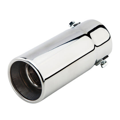 Horizontal view of Exhaust Muffler 58mm Stainless Steel silver Straight cut Rolled Tip A5P