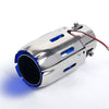 Horizontal view of Exhaust Muffler 60mm Stainless Steel Blue LED light Straight cut Tip LED88-B