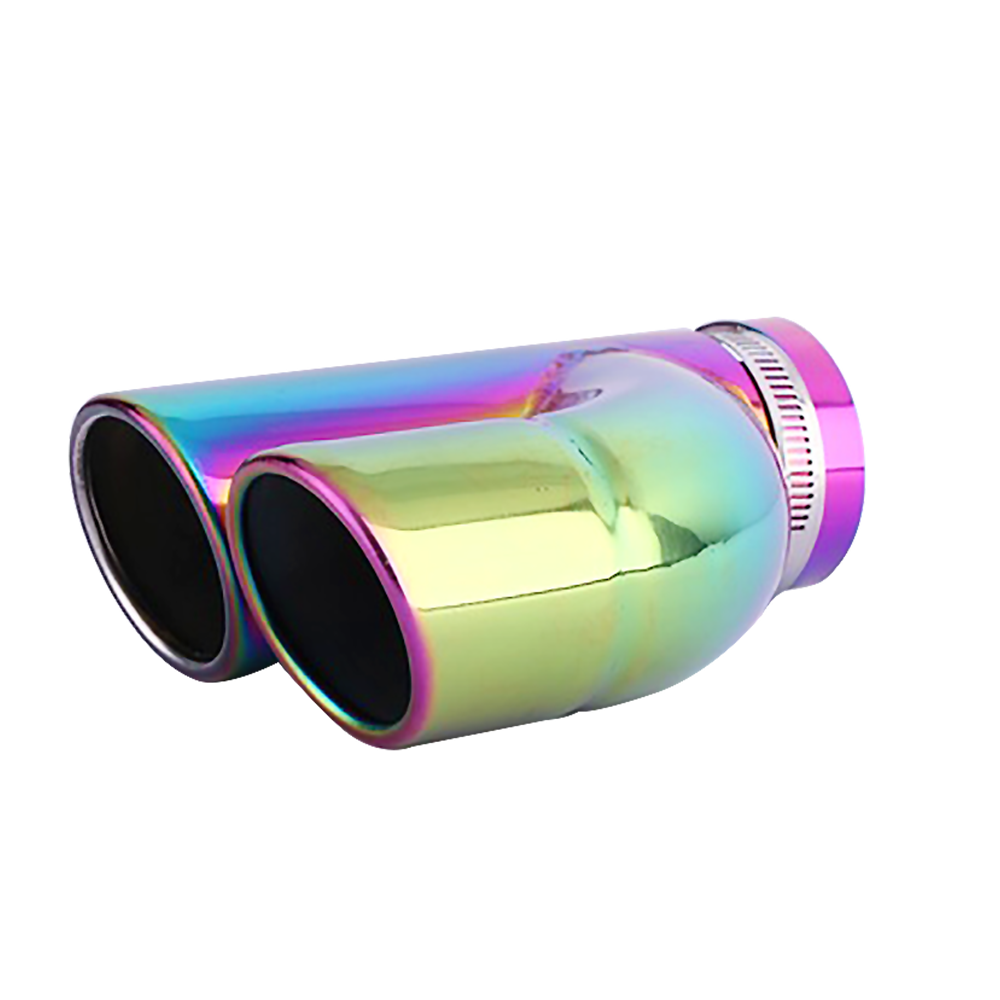 Horizontal view of Exhaust Tip 63mm Stainless Steel Bolt-on colorful Rolled Tip C2004