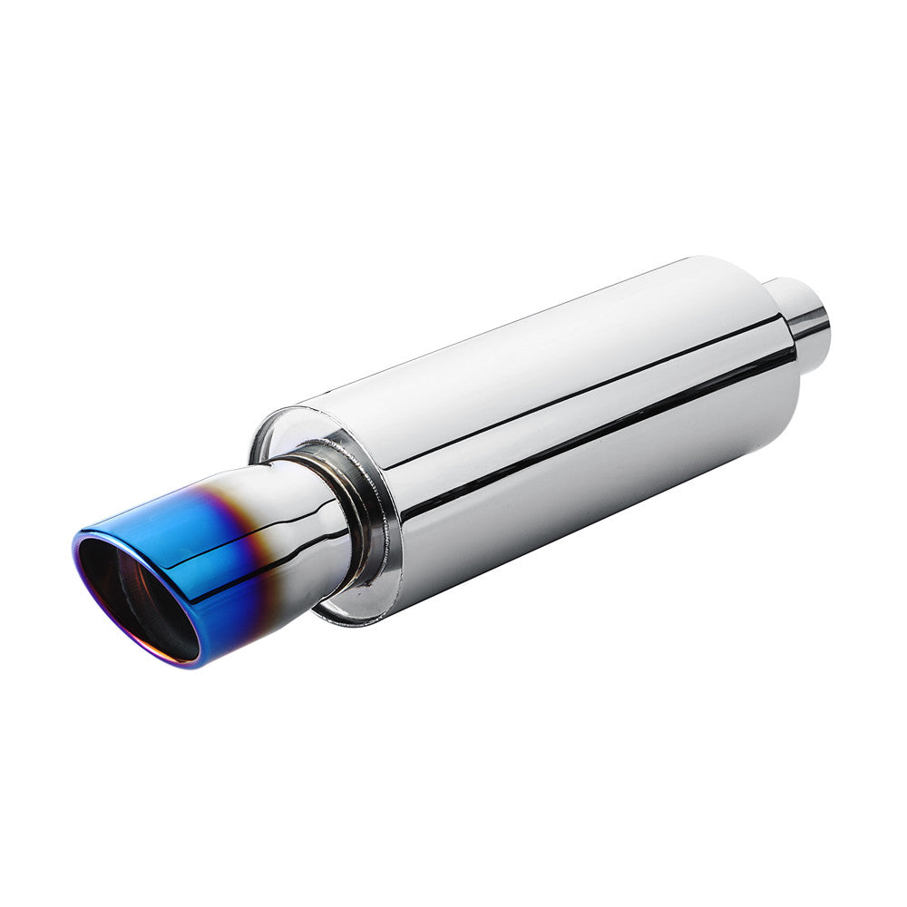 Horizontal view of Exhaust Tip 63mm Stainless Steel Colorful Angle-cut Tip HC8 in burnt blue