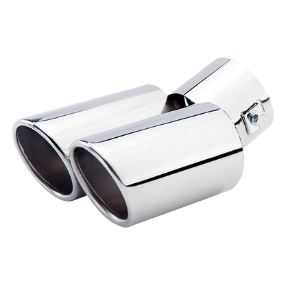 Horizontal view of Exhaust Tip 63mm Stainless Steel silver Turndown Rolled Tip A2007