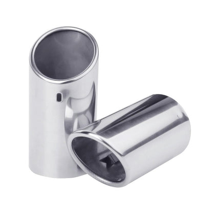 Horizontal view of Exhaust Tip 76mm Stainless Steel silver Angle-cut Tip A011'